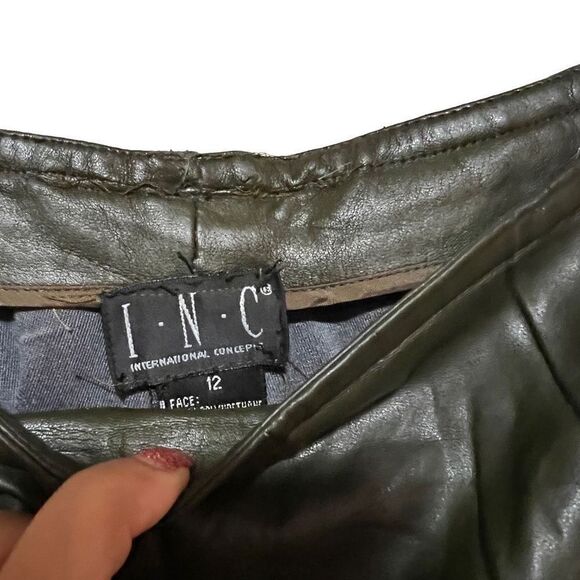 INC Vegan Leather olive green 12 (L) high waist Straight leg pants - Picture 4 of 5